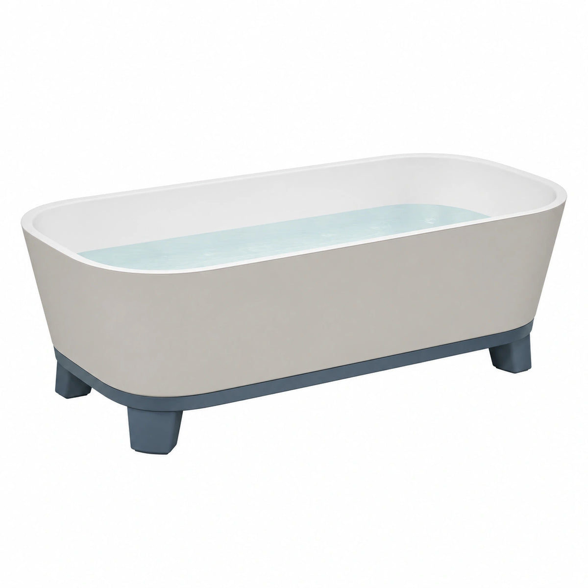 Bañera de polipropileno blanca con base azul 150x60x55 cm