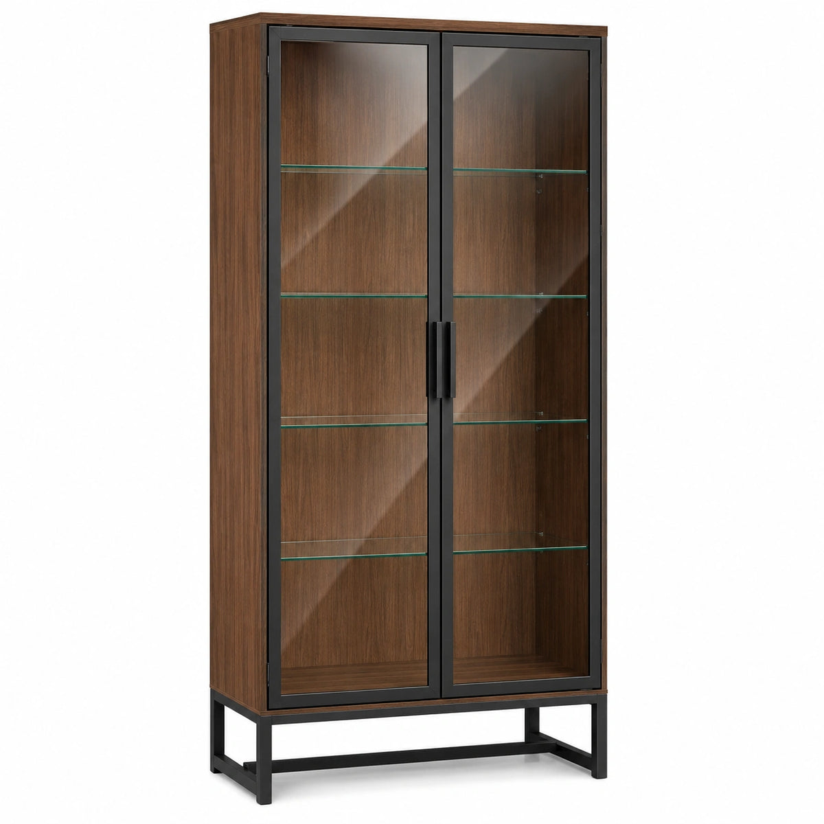Vitrina de Madera y Metal con Puertas de Vidrio Templado