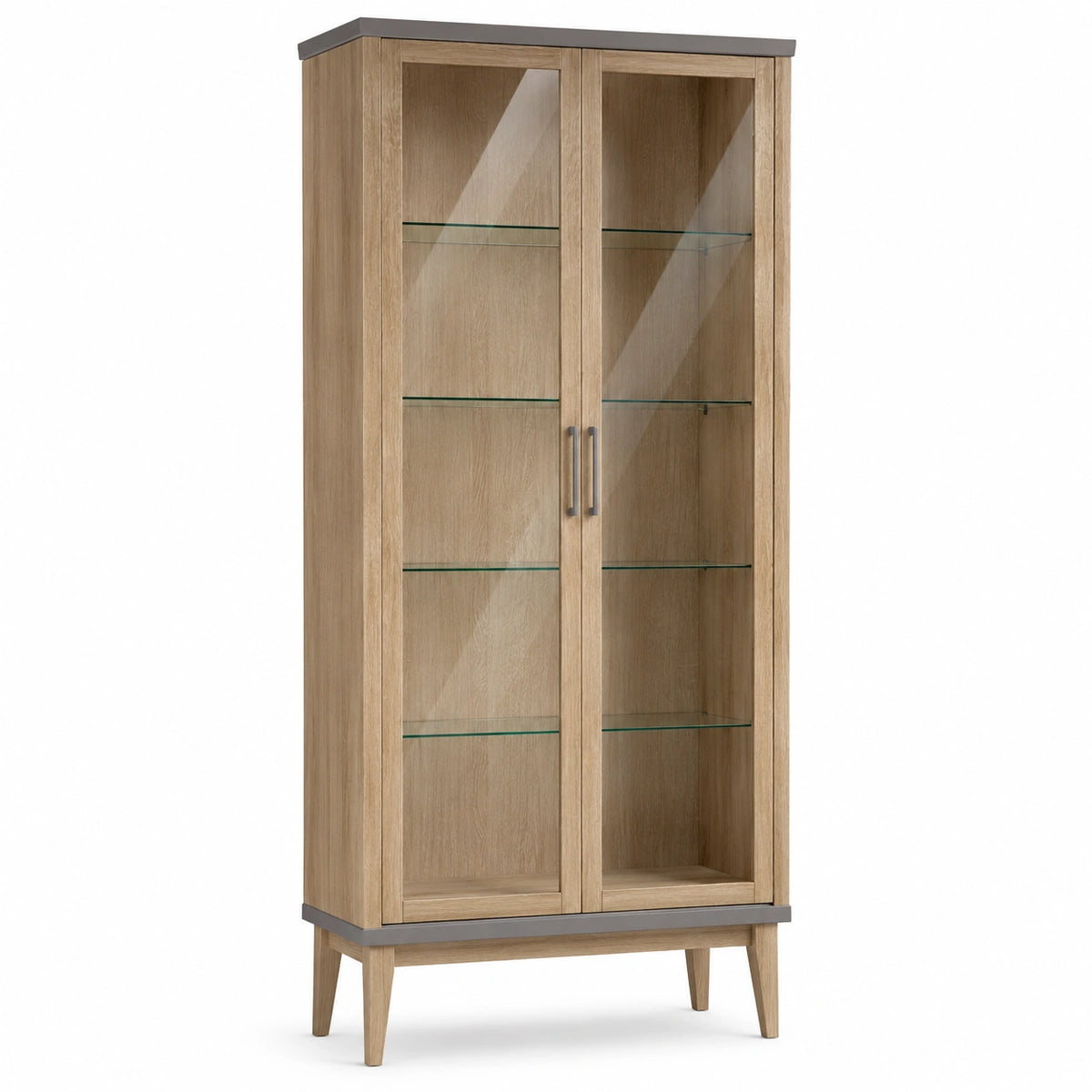 Vitrina de Roble y Cristal Templado con Puertas de Vidrio