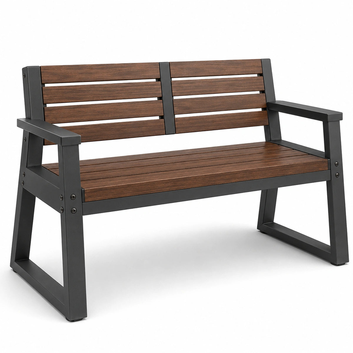 Banco de jardín de metal y madera marrón/negro 122 cm