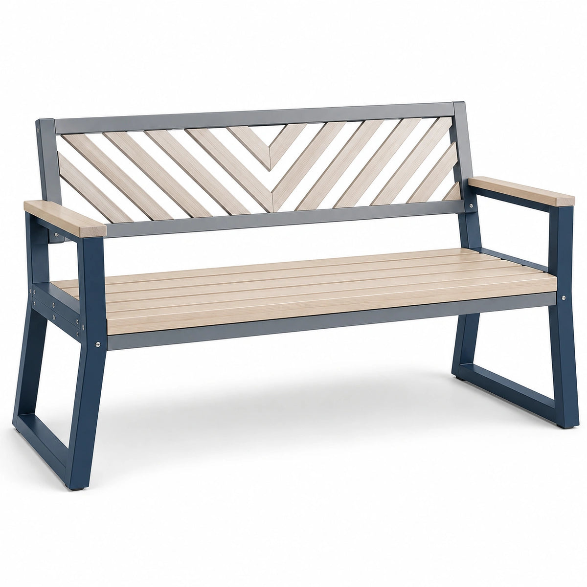 Banco de metal y madera para exterior 125 cm Beige/Azul