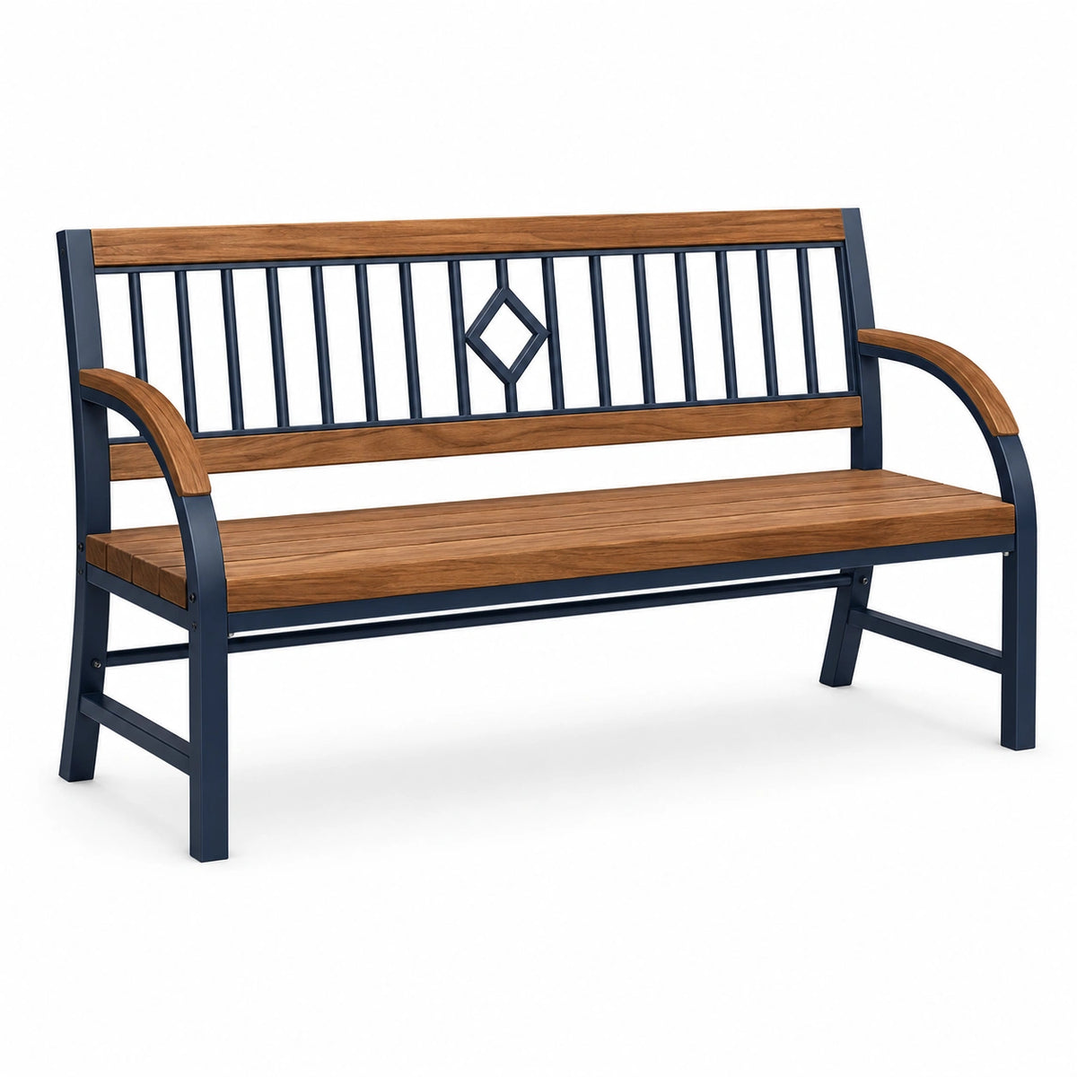 Banco de jardín de madera y metal azul 120 cm