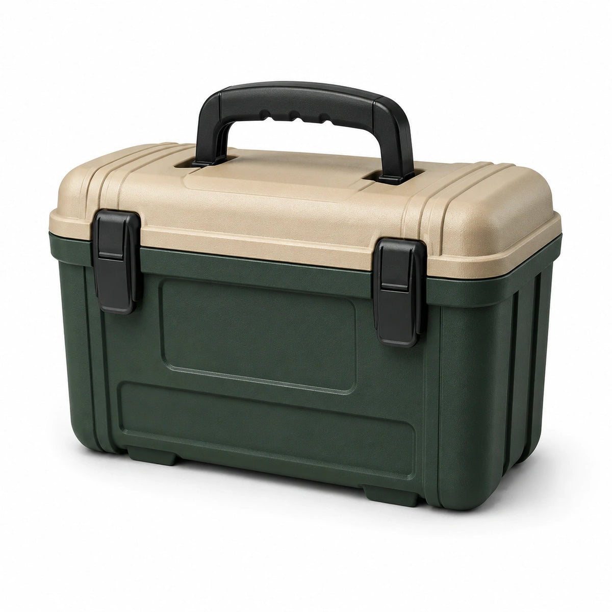Caja de herramientas de plástico verde y beige 38x25x25 cm