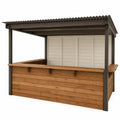 Puesto de bar exterior con techo metálico y cuerpo de madera