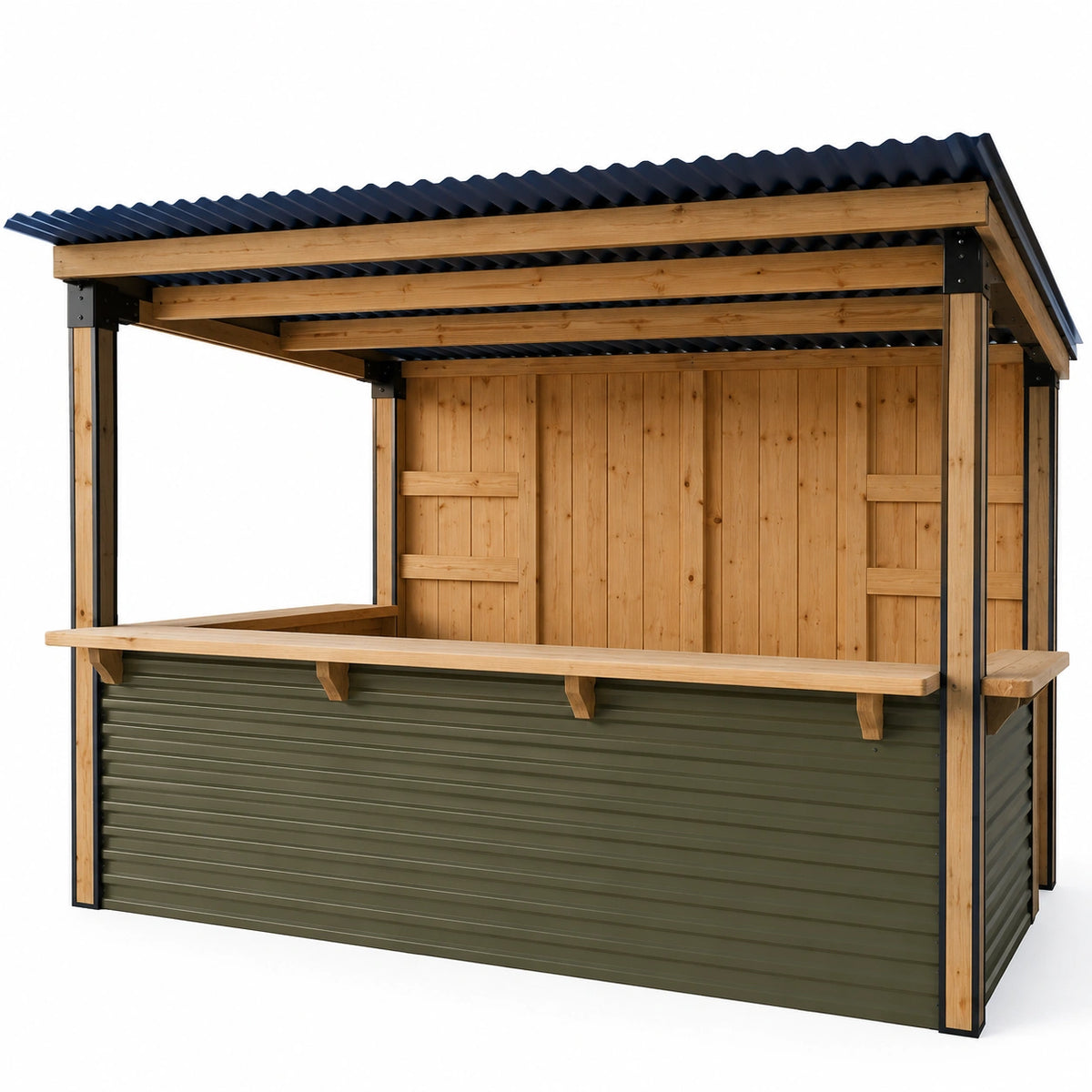 Puesto de Madera y Metal para Exterior 250x120x220 cm