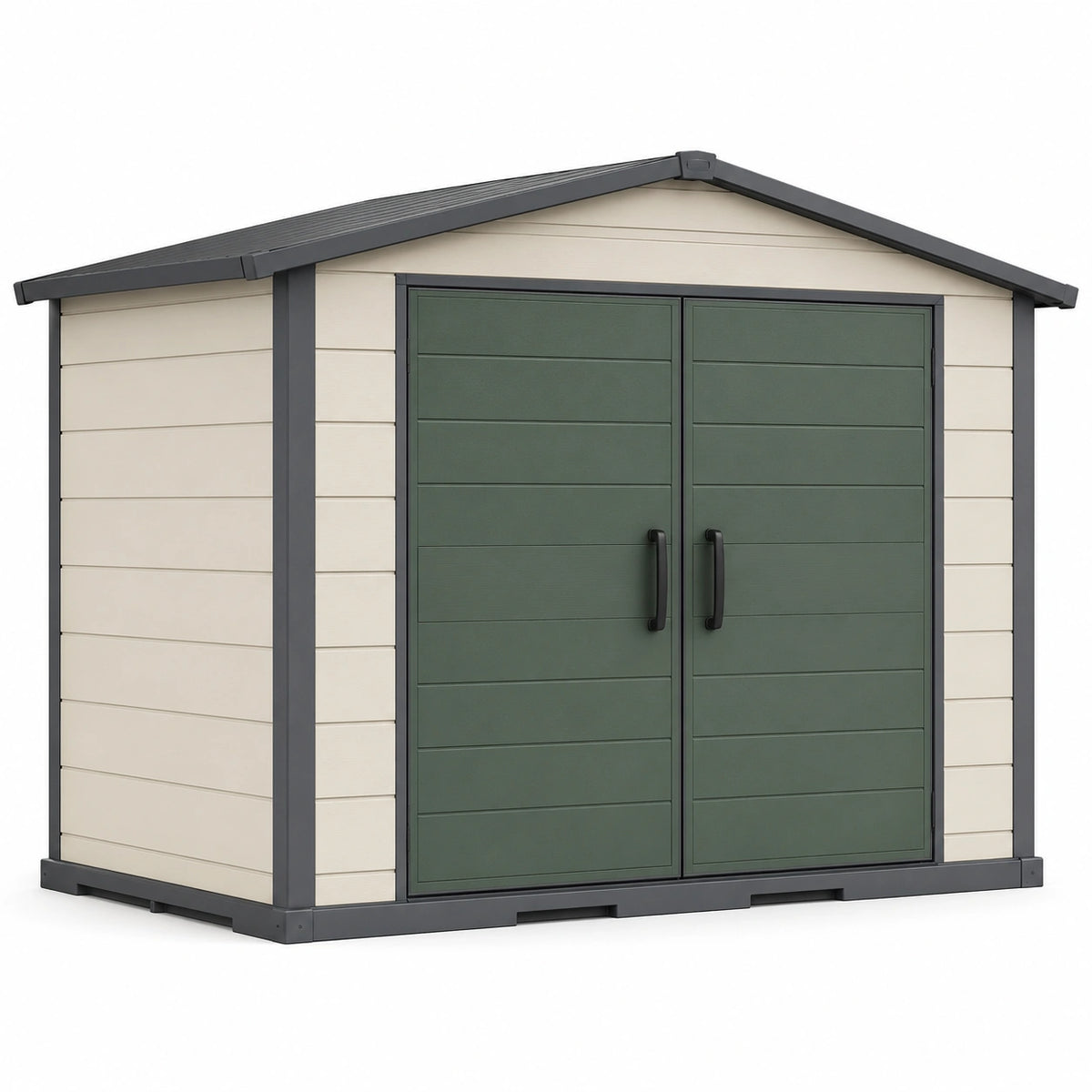 Caseta de Jardín de Plástico Beige y Verde con Puertas Dobles