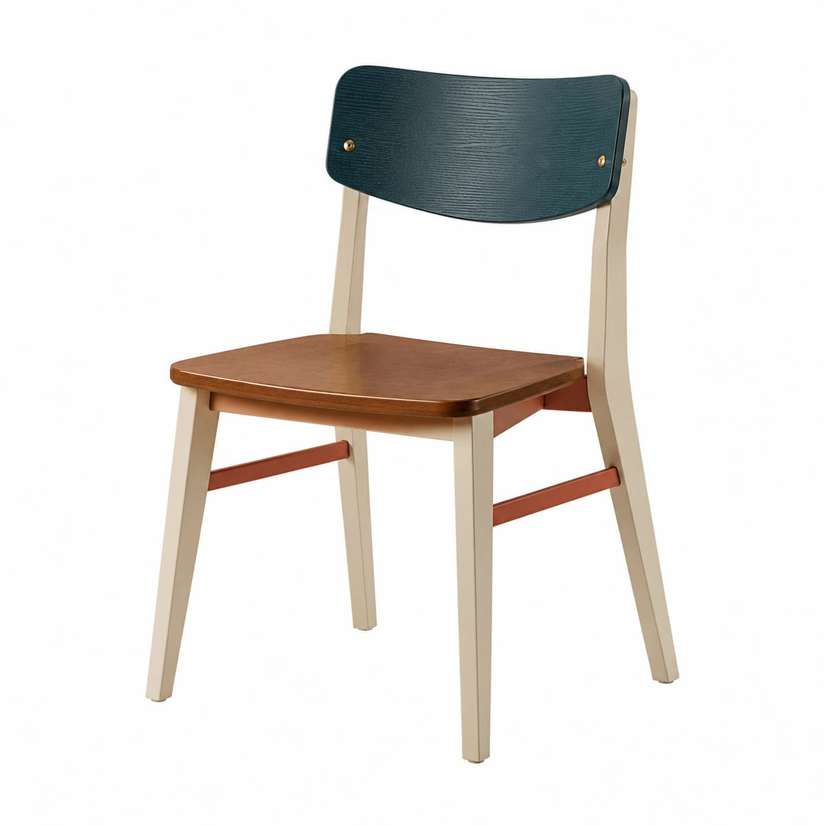 Silla de Madera Contrachapada con Respaldo Azul y Asiento Marrón