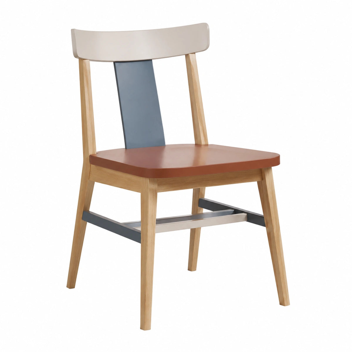 Silla de madera multicolor con respaldo y asiento de MDF