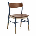 Silla de madera y metal azul y dorado