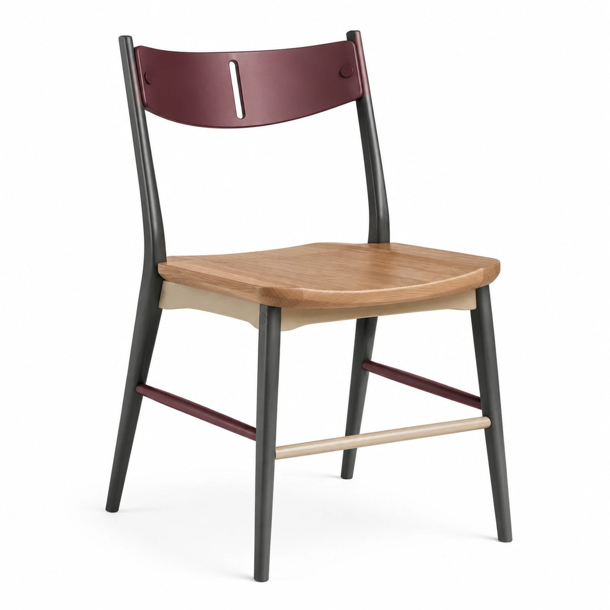 Silla de madera y metal negro/madera/burdeos