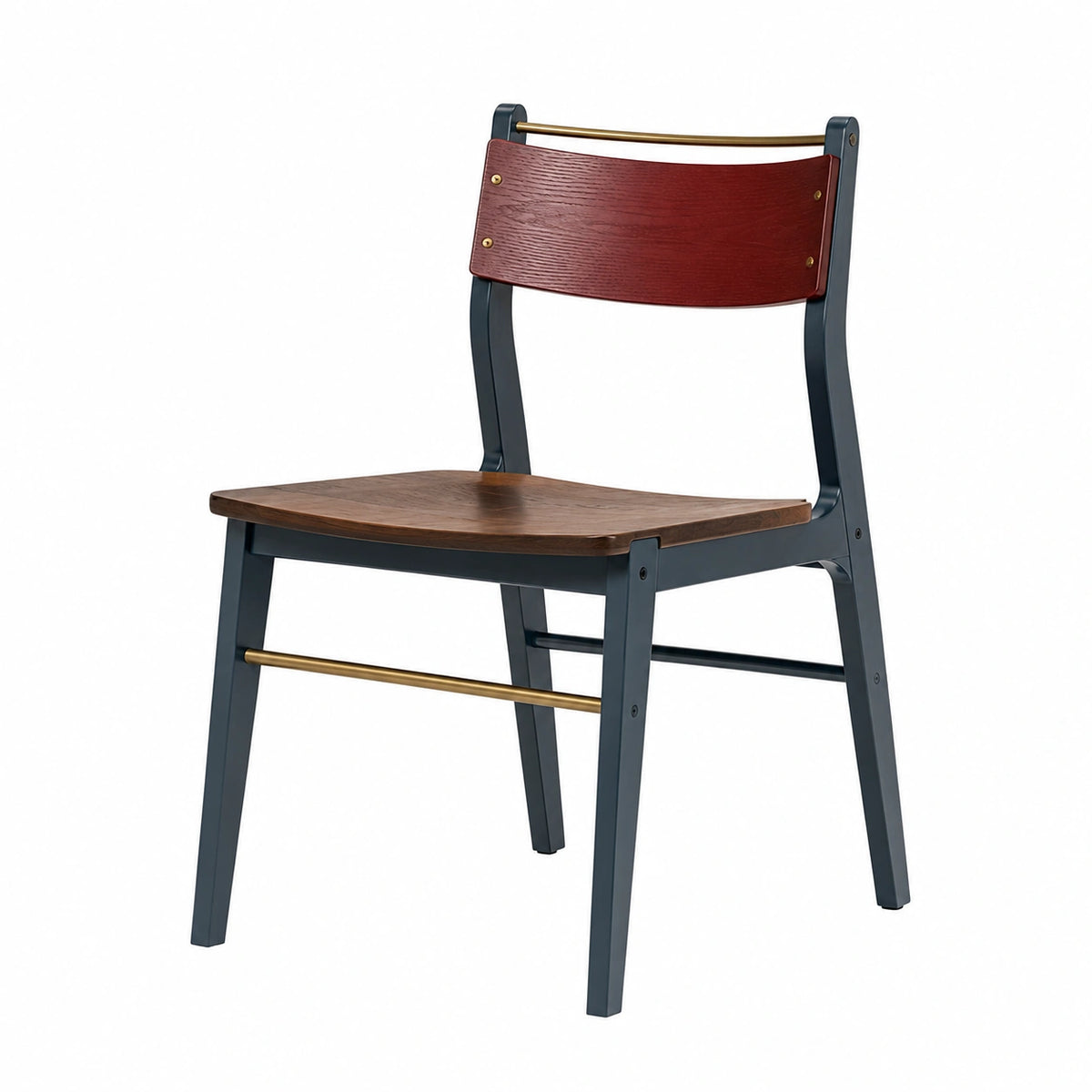 Silla de madera y metal con respaldo marrón