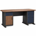 Escritorio de MDF y Metal con Cajones Azul y Negro 150x60x75 cm