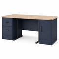 Escritorio de MDF y Metal Azul con Cajones y Gabinete