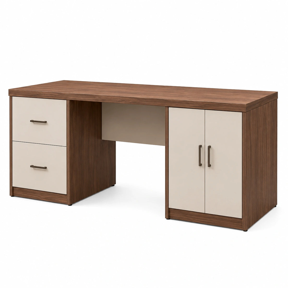 Escritorio de MDF con Cajones y Puertas Marrón y Beige