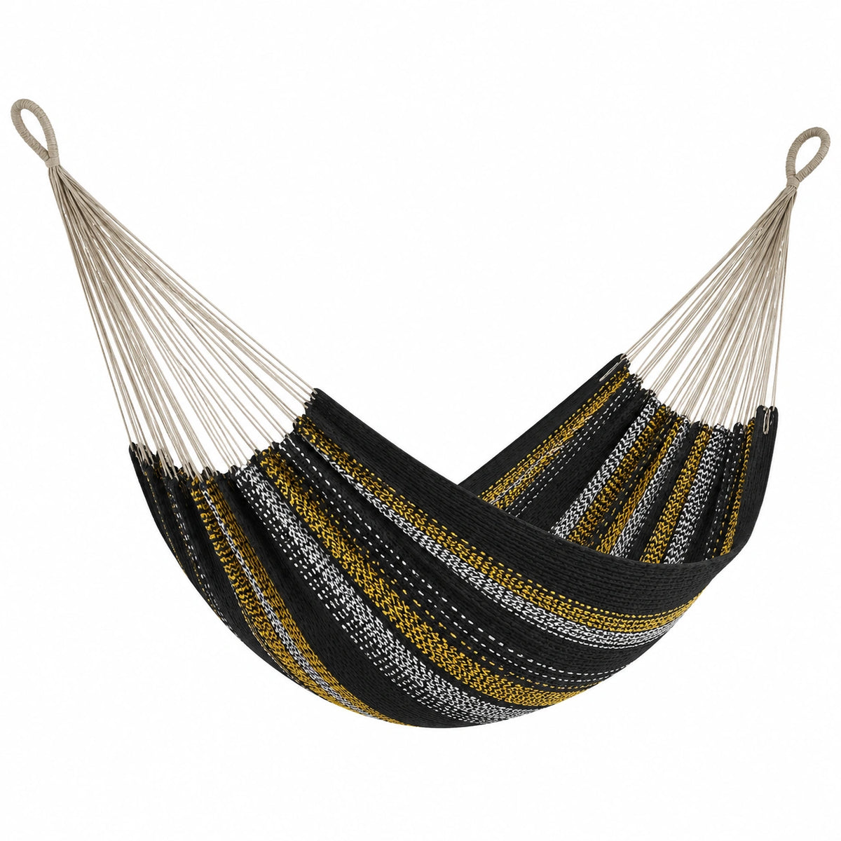 Hamaca de Algodón Negro, Amarillo y Gris 200x150 cm