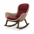 Silla mecedora de tela con base de madera de nogal