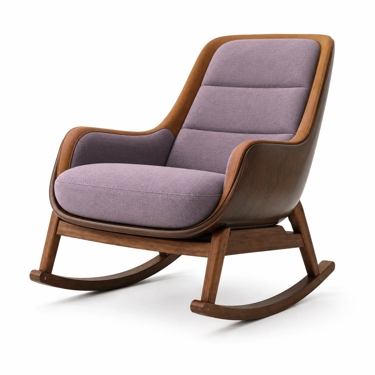 Silla Mecedora de Tela Lila y Madera
