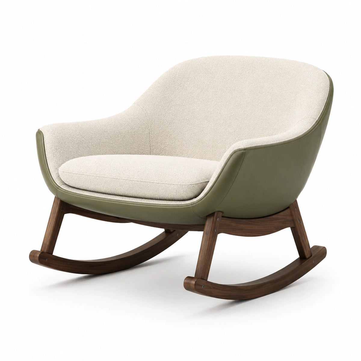 Sillón mecedora de madera y PU beige y verde 75x80x85 cm