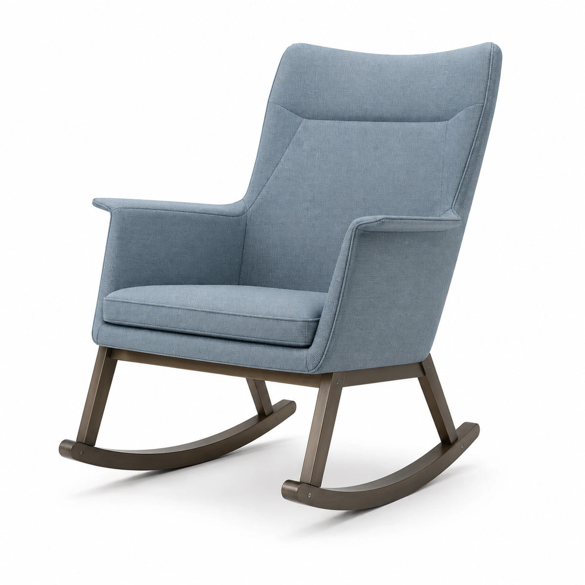 Sillón mecedora de tela de poliéster azul con marco de madera
