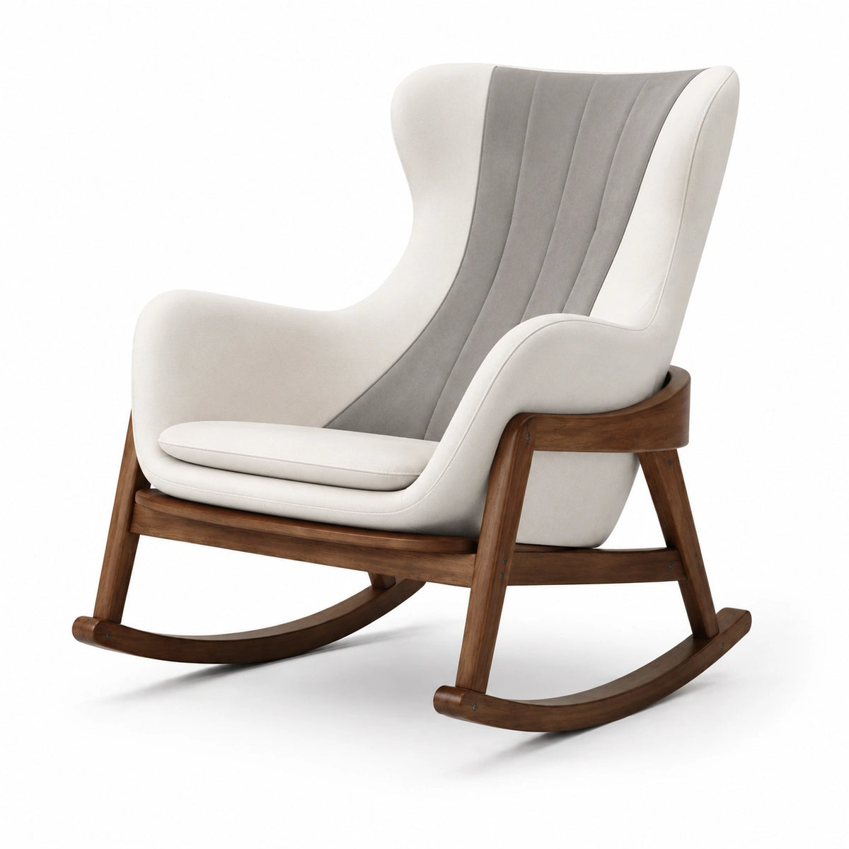 Silla Mecedora de Madera con Tapizado en Poliéster Beige y Gris