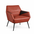 Sillón de piel sintética marrón con patas de metal negras