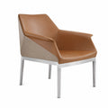Sillón de cuero sintético marrón con patas de acero inoxidable