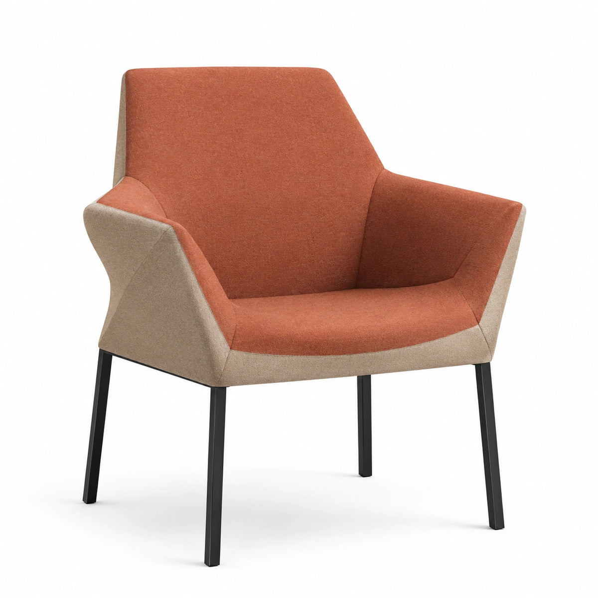 Sillón de Tela Naranja y Beige con Base Metálica Negra