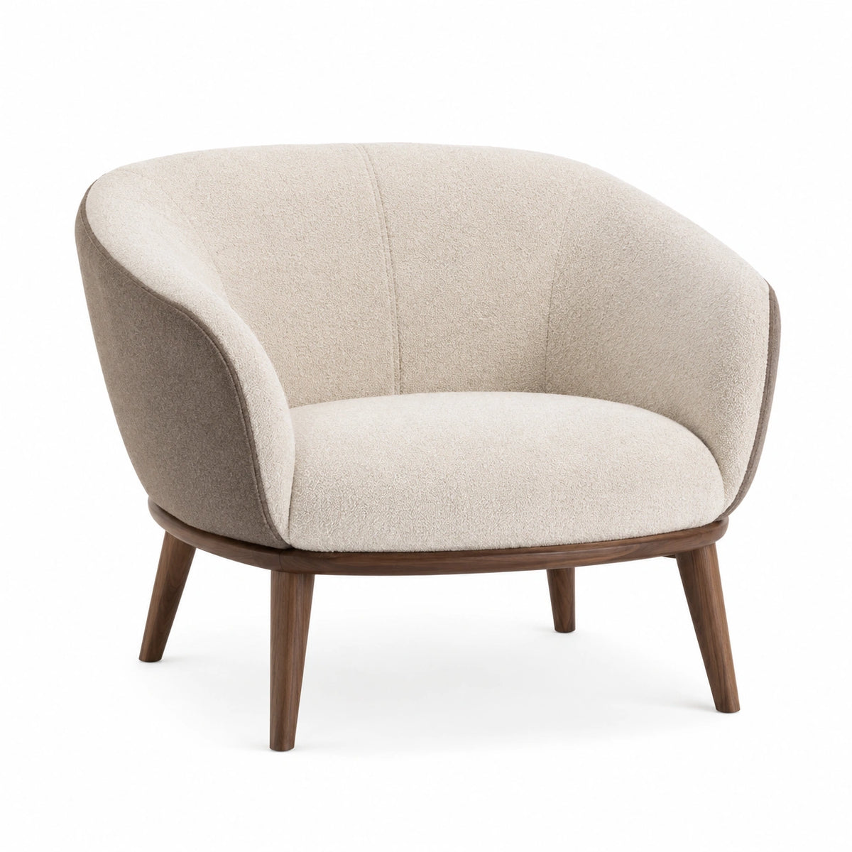 Sillón de Tela de Poliéster Beige con patas de Madera de Nogal