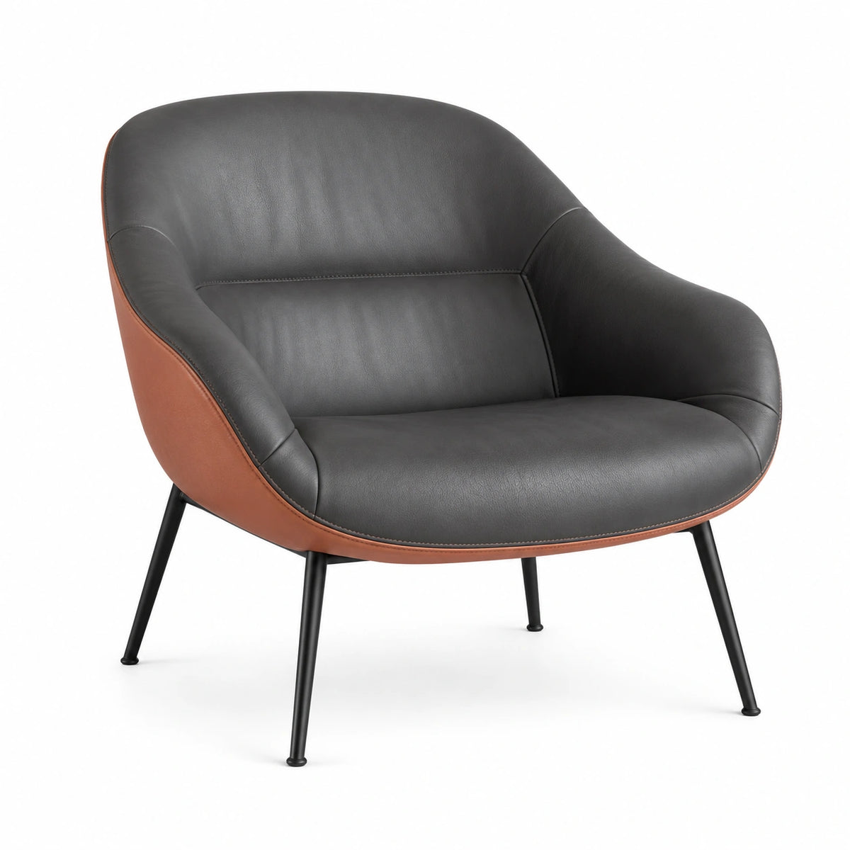 Silla de cuero sintético gris y marrón con patas de acero