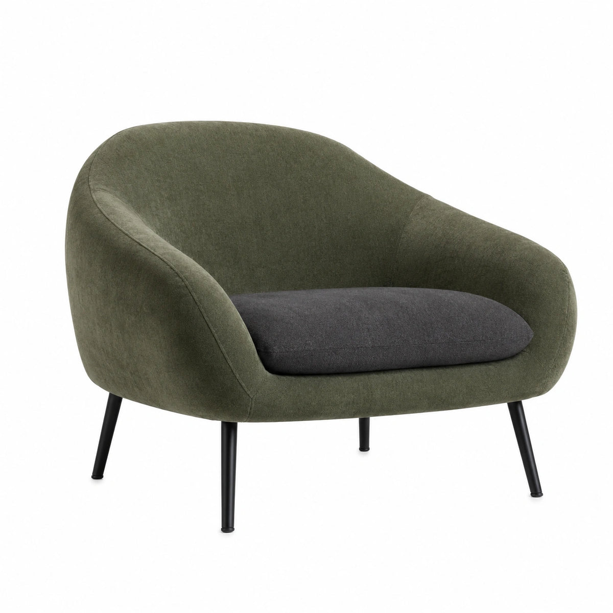 Sillón de Poliéster Verde con Cojín Gris y Patas de Metal 75x85x75cm