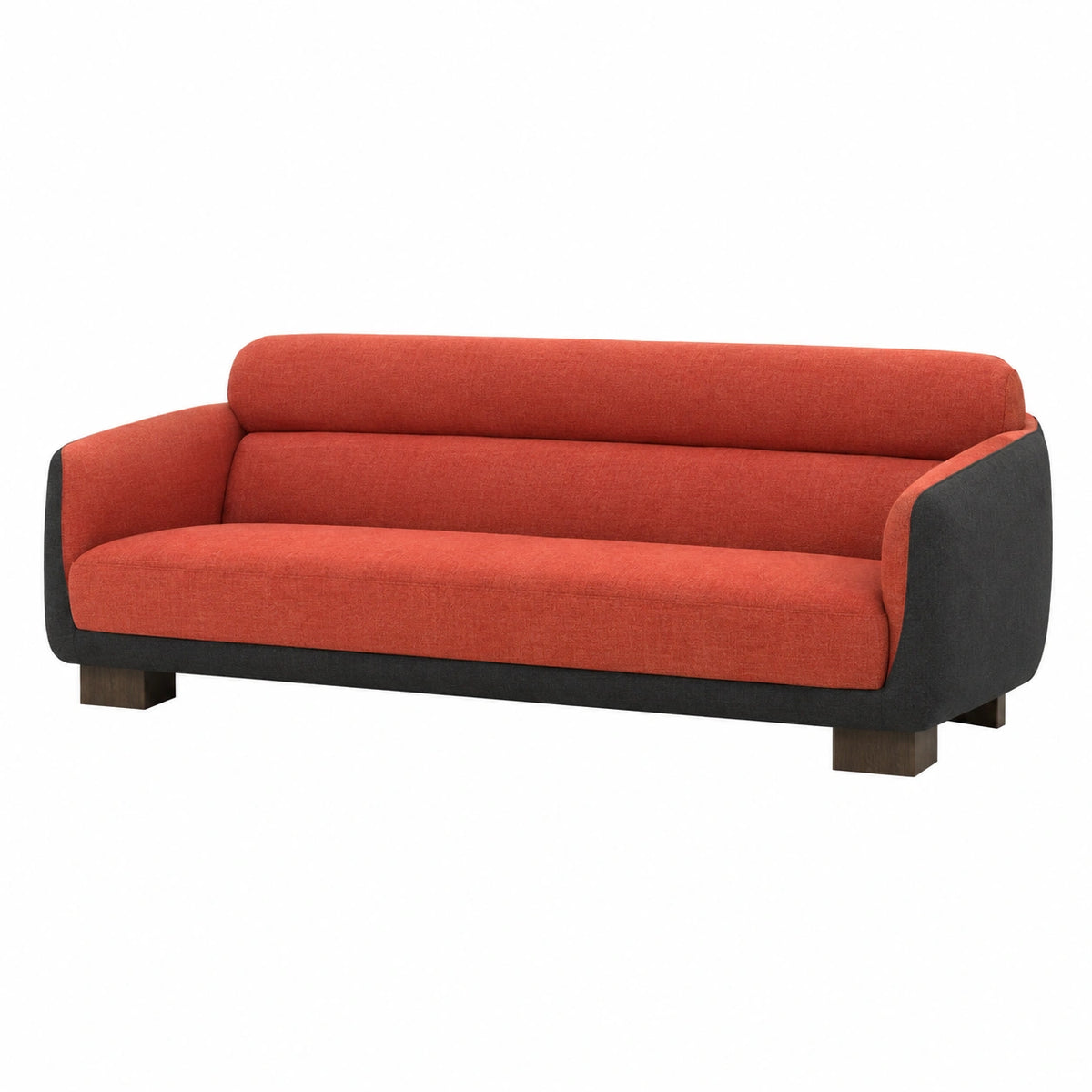 Sofá de tres plazas madera y tela color Rojo y Gris