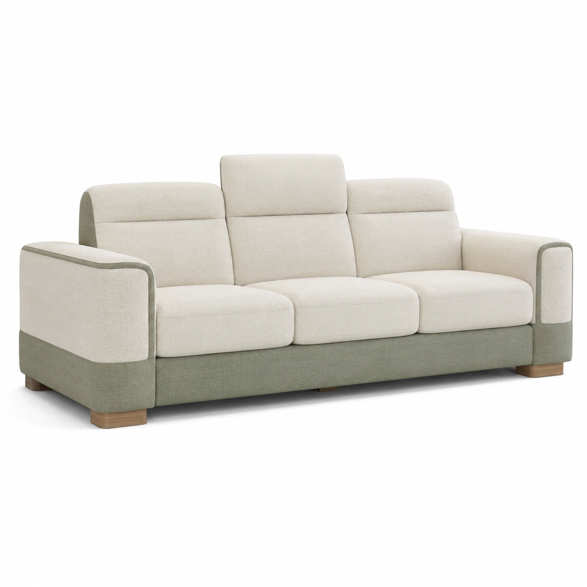 Sofá de Tela Beige y Verde 3 Plazas
