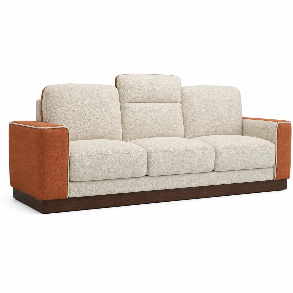 Sofá de 3 plazas de madera y poliéster Beige/Naranja 200x90x85 cm